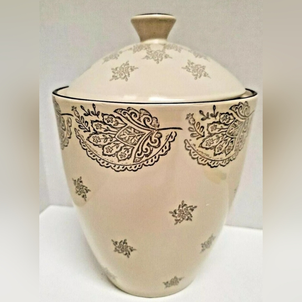 222 Fifth PTS International Chandi Linen Brown Stoneware 8"  Canister